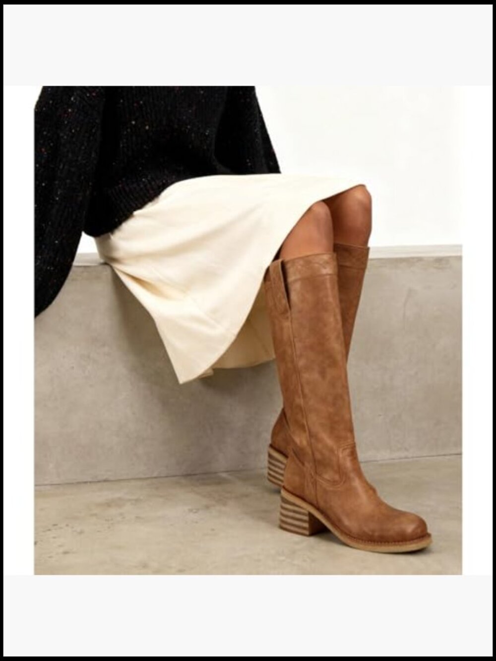 Vintage Knee High Boots Side Lace Chunky Heel Round Toe Wide Calf - Picture 2 of 5